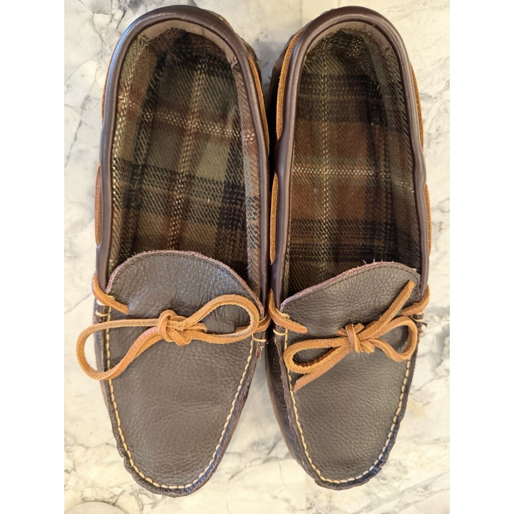 L.L.Bean Men’s 10 M Handsewn Leather Moccasin Slippers Flannel Lined 212164 NWOB